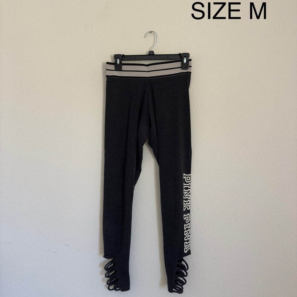 Victorias Secret Pink Black Leggings with White Logo